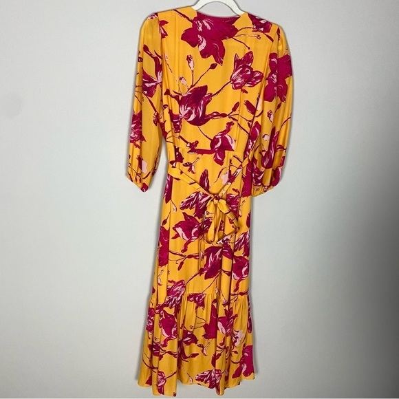 Color Me Courtney Eleanor Wrap Dress Floral Maxi Womens Medium Orange Ruffle - Picture 7 of 9